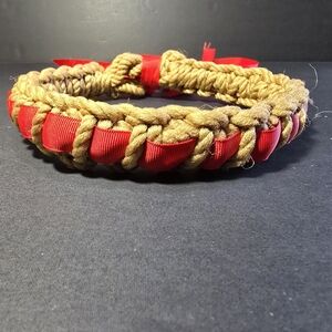 Scandinavian Folk Art Rope Braided Wreath Christmas Ornament 6 Inches Red Ribbon